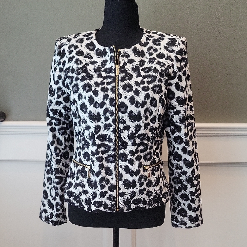 Calvin Klein Black and White Blazer with Leopard Print